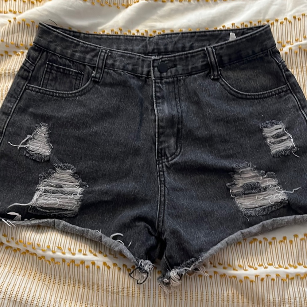 Black denim shorts